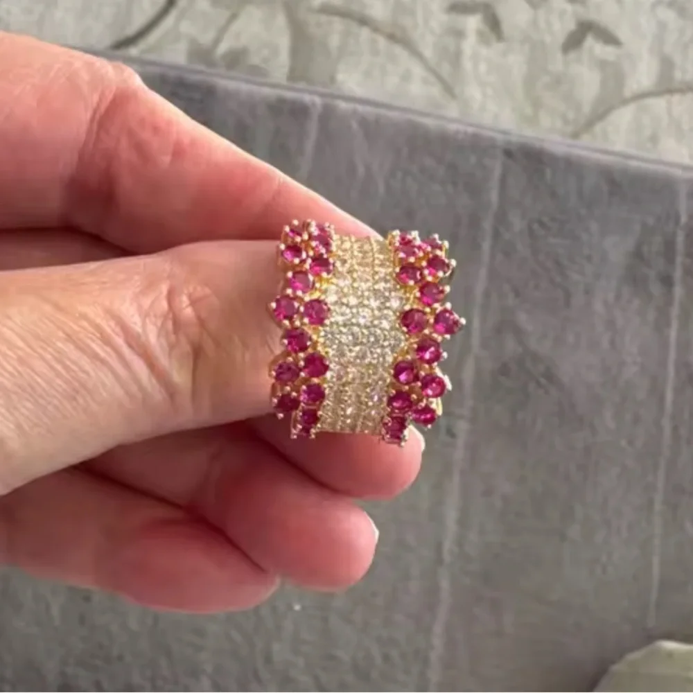 Opulent Ruby Diamond Wide Band Ring in Yellow Gold - Picture 8 of 12